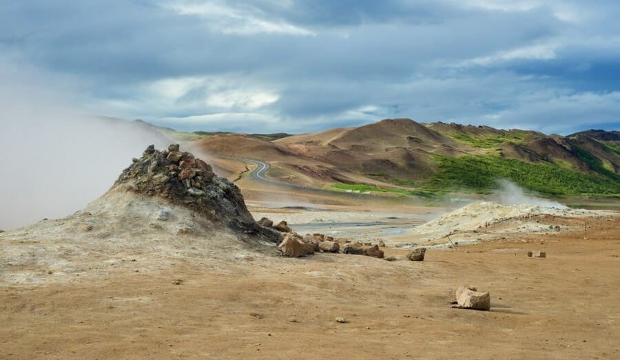 Unveiling Iceland's Top 5 Scenic Drives: A Local's Secrets Revealed 1 On a cloudy day at Hverarönd, near Námaskarð in north Iceland, a fumarole belches out noxious sulfuric gasses, Námaskarð, Iceland